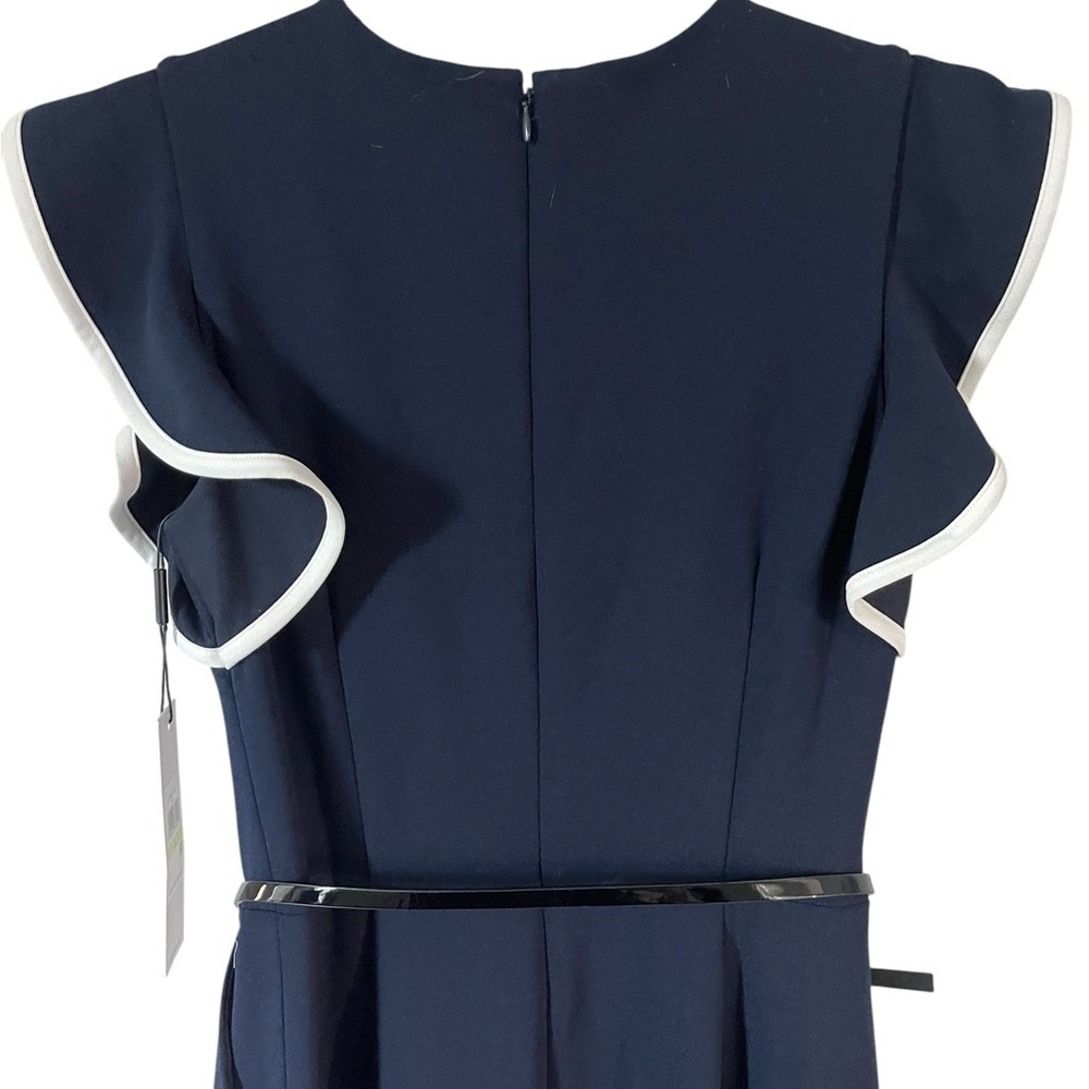 NWT Calvin Klein Navy White Accents Belted Wide Leg Jumpsuit Women Size 4 - Picture 9 of 9
